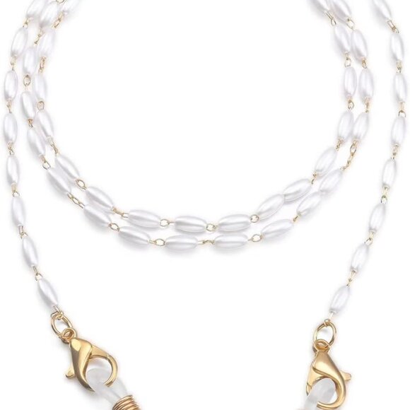 Eyeglasses Chain Beaded Pearl Mask Lanyard with Healing Crystals for Women - Picture 1 of 7